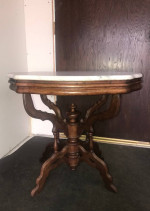 19th Century Antique Victorian Carved Walnut Marble Table