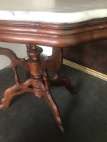 19th Century Antique Victorian Carved Walnut Marble Table