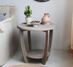 🔥NEW IN-BOX (1) DISTRESSED GREY ROUNDED LEG SIDE/END TABLE W/SHELF