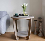 🔥NEW IN-BOX (1) DISTRESSED GREY ROUNDED LEG SIDE/END TABLE W/SHELF