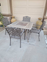 Patio table chair set 4 chairs all metal