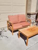 Wood patio set bench coffee table
