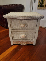 BEIGH WICKER SIDE TABLE 2 DRAWS