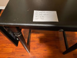 Solid wood black dining table with extensions, chairs