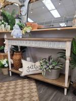 Stunning Metal And Wood Console Table ( N )