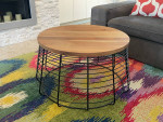 CB2 Solid Wood & Metal Round Coffee Table