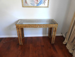 1970s Wicker Side Table Console With Glass Top