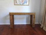 1970s Wicker Side Table Console With Glass Top