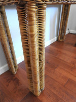 1970s Wicker Side Table Console With Glass Top
