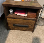 Queen size bed, mattress, side table