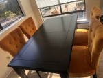 Wood Table with Upholstered Gold Chairs - 7-peace set