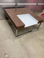 Modern Coffee table Steel legs wood top white storage
