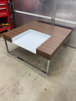 Modern Coffee table Steel legs wood top white storage