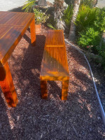 Teak patio set, table, bench, 2 armchairs, outdoor furniture