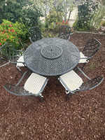Patio set, round table and 6 armchairs with cushion +umbrella, outdoor