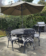 Patio set, round table and 6 armchairs with cushion +umbrella, outdoor