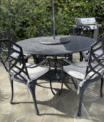 Patio set, round table and 6 armchairs with cushion +umbrella, outdoor