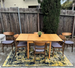 Modern Mid Century Style 6 Chair Extendable Leaf Dining Table Wood Set