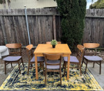 Modern Mid Century Style 6 Chair Extendable Leaf Dining Table Wood Set