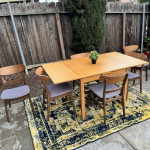 Modern Mid Century Style 6 Chair Extendable Leaf Dining Table Wood Set