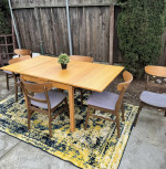 Modern Mid Century Style 6 Chair Extendable Leaf Dining Table Wood Set
