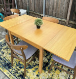 Modern Mid Century Style 6 Chair Extendable Leaf Dining Table Wood Set