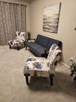 Sofa, matching chairs and wall art - LIKE NEW