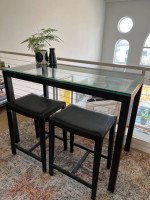Glass & Natural Steel Long Bar Table