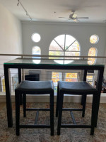 Glass & Natural Steel Long Bar Table