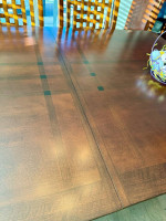 Dining room table, chairs and cabinet