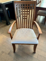 Dining room table, chairs and cabinet