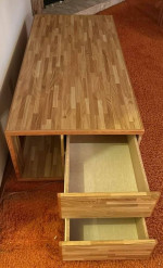 Custom Built Four Drawer Oak Finished Mid Century Coffee Table
