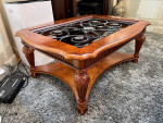 Set of 3 Glass Wood  Coffee Table with Two End Tables