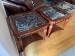 Set of 3 Glass Wood  Coffee Table with Two End Tables