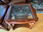Set of 3 Glass Wood  Coffee Table with Two End Tables