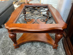 Set of 3 Glass Wood  Coffee Table with Two End Tables