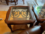 Set of 3 Glass Wood  Coffee Table with Two End Tables