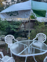 Patio Table Set: 4 chairs, umbrella, and table