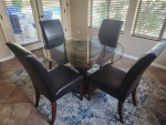 Dining Room Table & 4 Leather Chairs