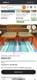 Jack Cartwright Mid Century Side Table - Walnut and Slate