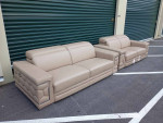 NEW Beige Italian Leather Modern Sofa and Loveseat Set