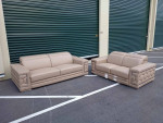 NEW Beige Italian Leather Modern Sofa and Loveseat Set