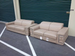 NEW Beige Italian Leather Modern Sofa and Loveseat Set