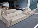 NEW Beige Italian Leather Modern Sofa and Loveseat Set