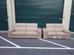 NEW Beige Italian Leather Modern Sofa and Loveseat Set