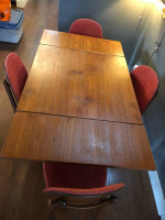 Arne Hovmand Olsen Danish MCM Teak Drop Leaf Dining Table Set w/ 4 Chairs