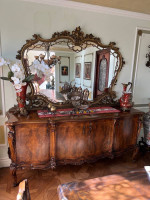 3tone 1800s Enfilade wood inlaid Antique stunning buffet console TaBLe