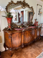 3tone 1800s Enfilade wood inlaid Antique stunning buffet console TaBLe