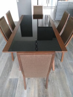 Glass dining table with 5 chairs