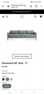 Blu Dot paramount 95" sofa mid-century modern style